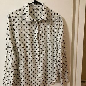 J. Crew Med. Cotton Black & White Polka Dot Shirt